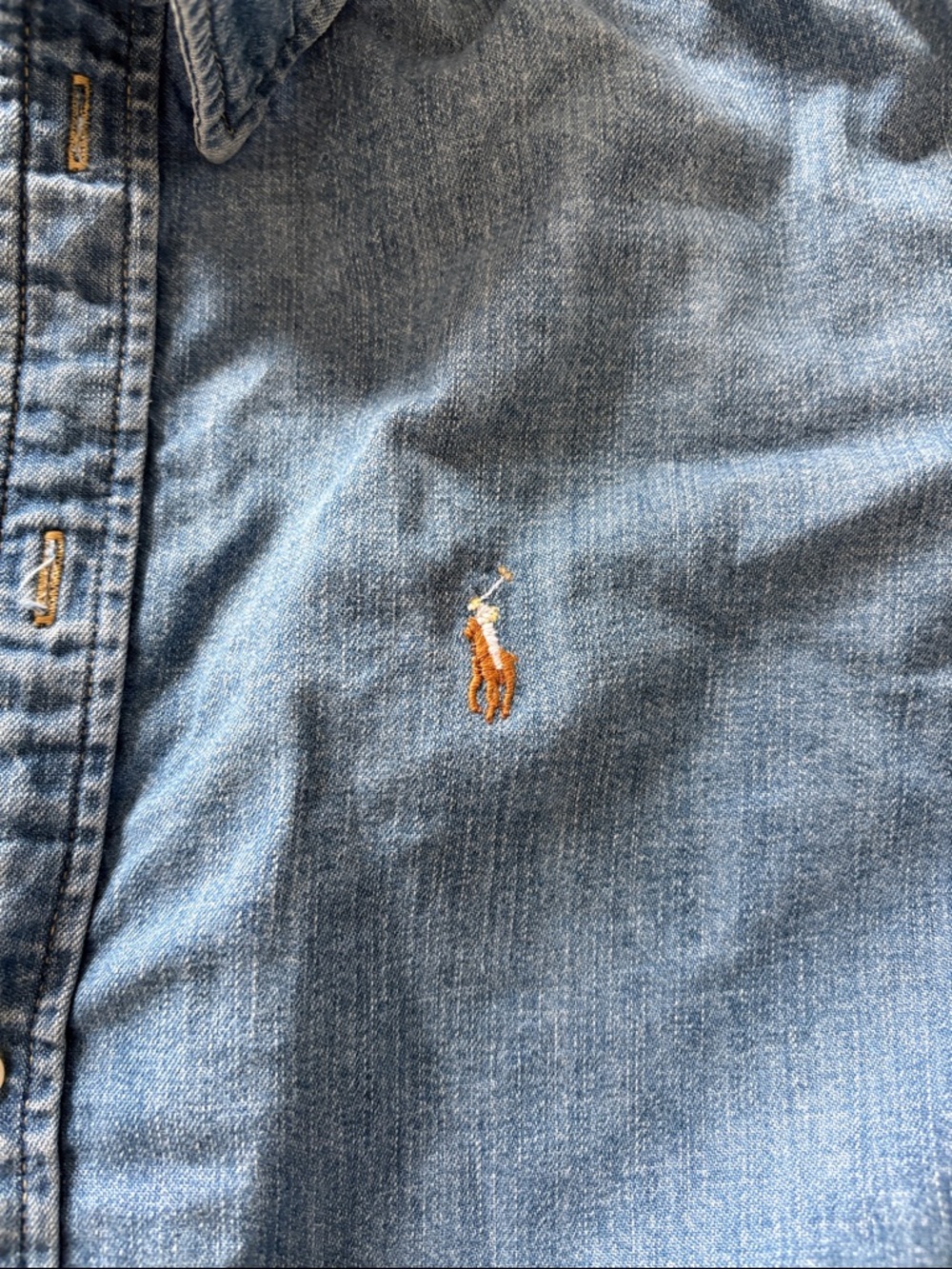 *flaw Polo Ralph Lauren Cropped Boxy Denim Shirt - Picture 4 of 6